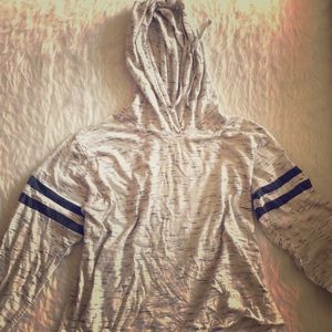 White and black long sleeve with the hoodie